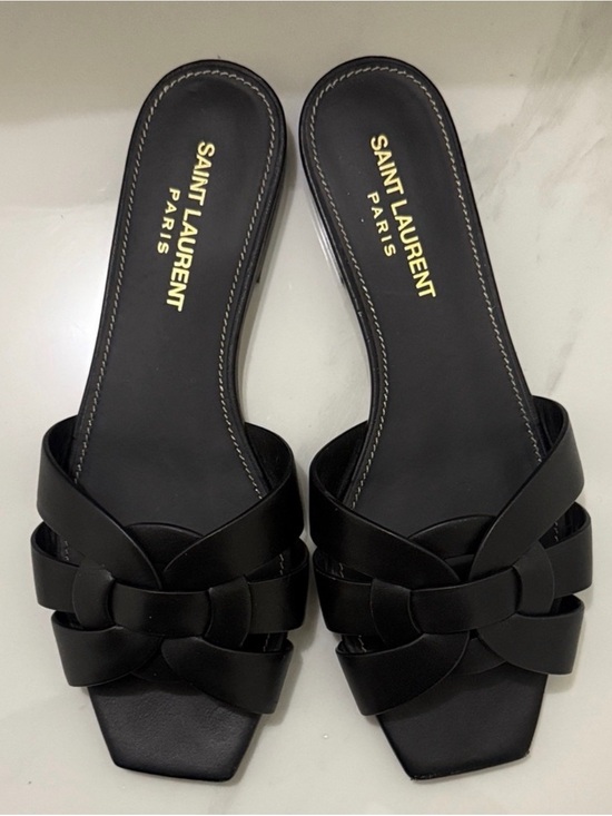 Saint Laurent Shoes - Saint Laurent Black Leather Knotted Slide Mules